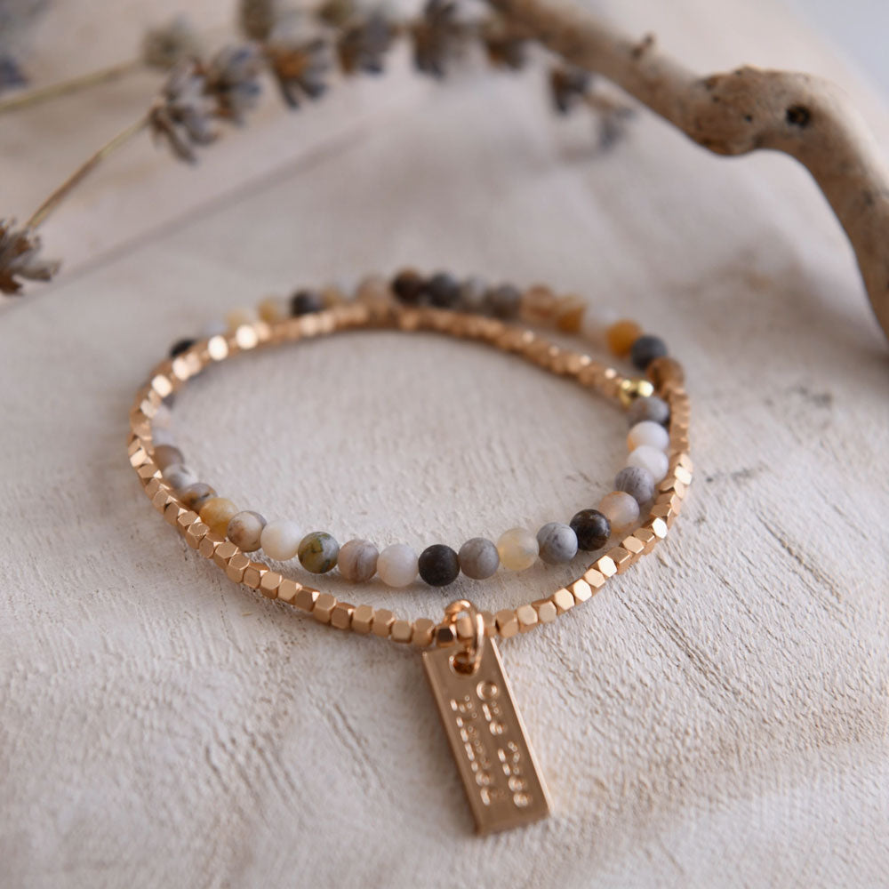 Bambus Achat und Gold Double Wrap Armband