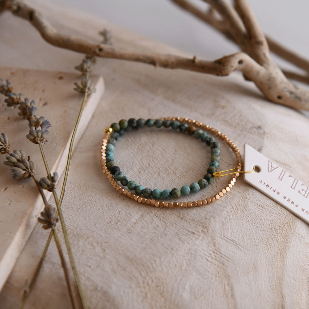 Afrikanischer Türkis und Gold Double Wrap Armband - Cecelia Designs Jewelry