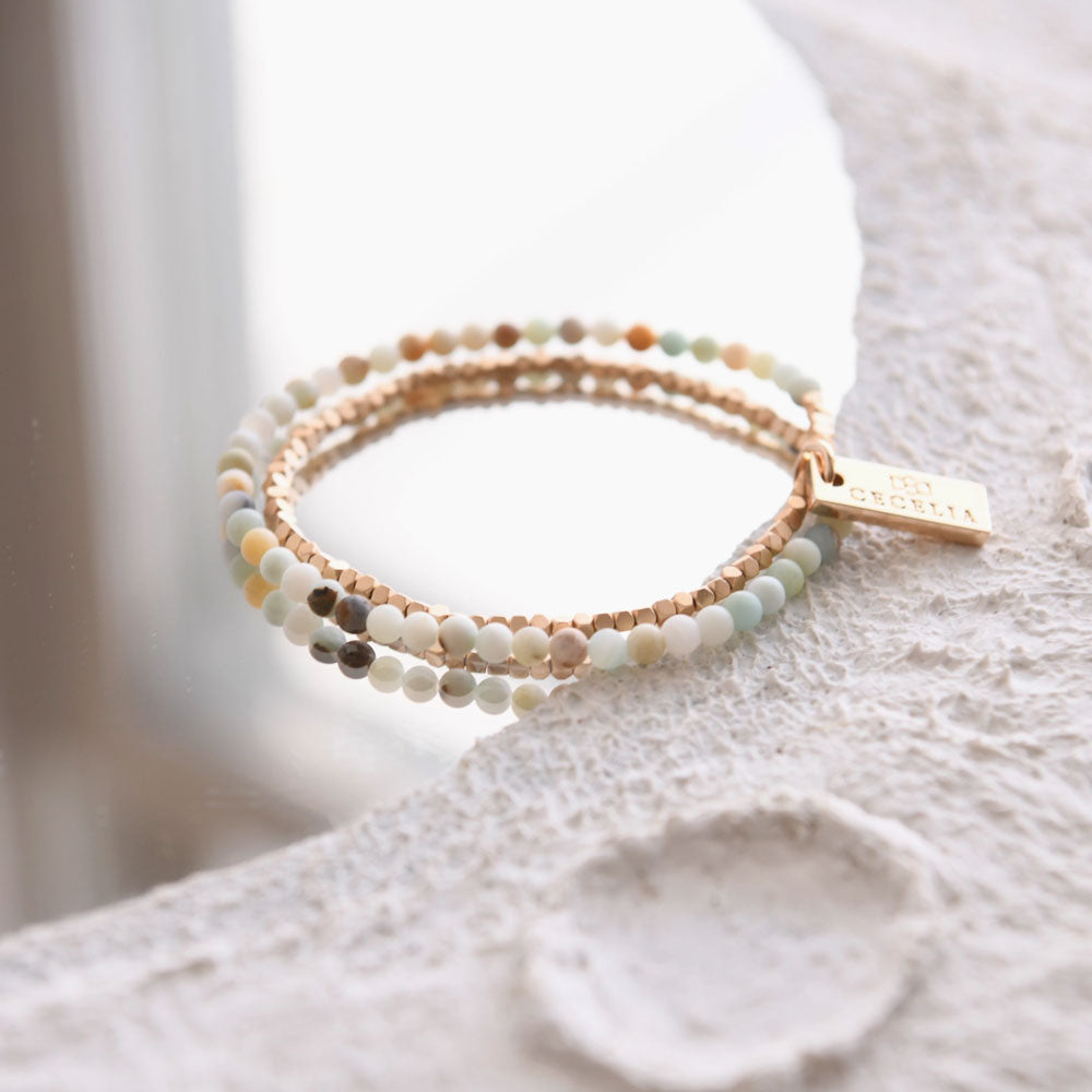 Amazonit und Gold Double Wrap Armband - Cecelia Designs Jewelry