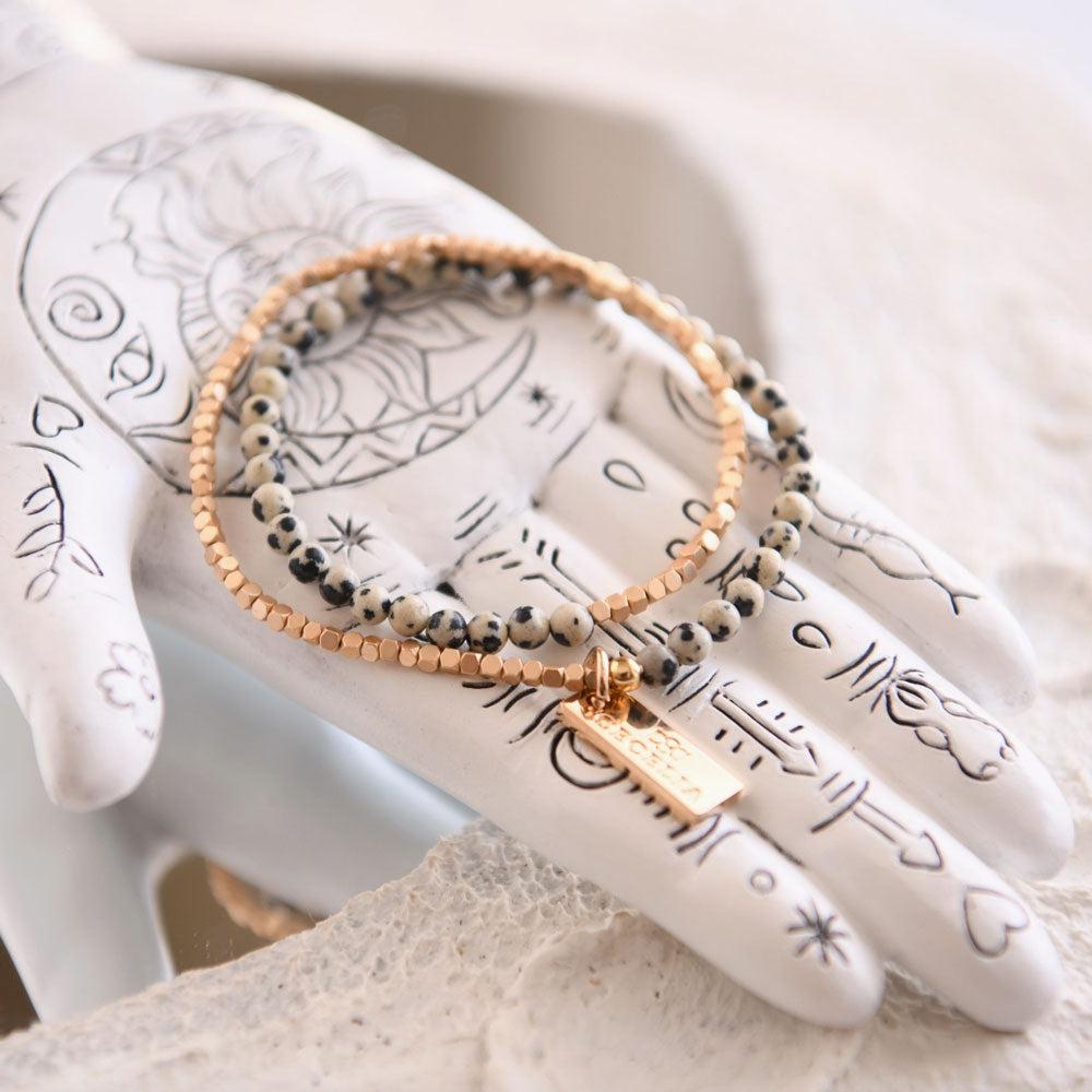 Dalmatiner Jaspis und Gold Double Wrap Armband - Cecelia Designs Jewelry