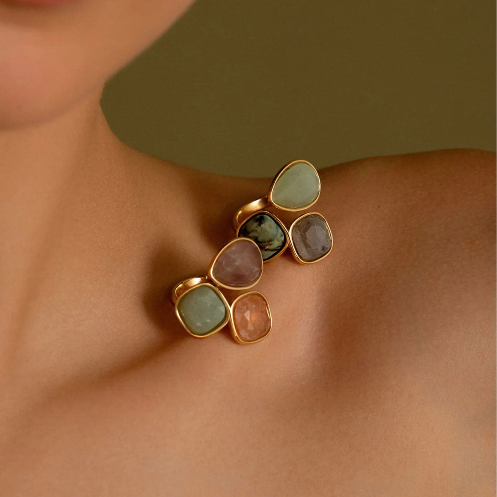 Idrissa Edelstahlring mit weissem Achat- Bohm Paris