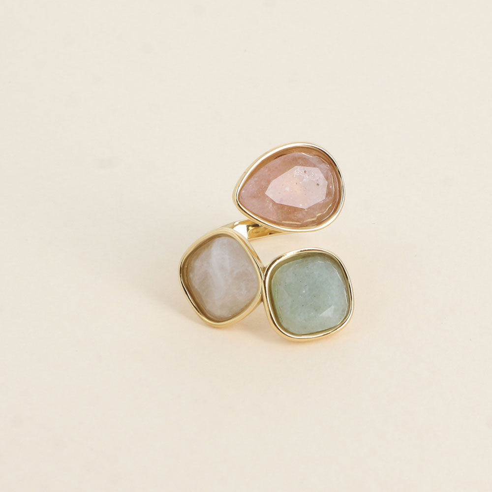 Idrissa Edelstahlring mit Erdbeerquartz, Amazonit & Weißer Achat - Bohm Paris