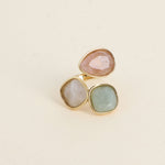 Idrissa Edelstahlring mit Erdbeerquartz, Amazonit & Weißer Achat - Bohm Paris