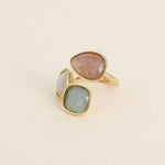 Idrissa Edelstahlring mit Erdbeerquartz, Amazonit & Weißer Achat - Bohm Paris