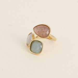 Idrissa Edelstahlring mit Erdbeerquartz, Amazonit & Weißer Achat - Bohm Paris