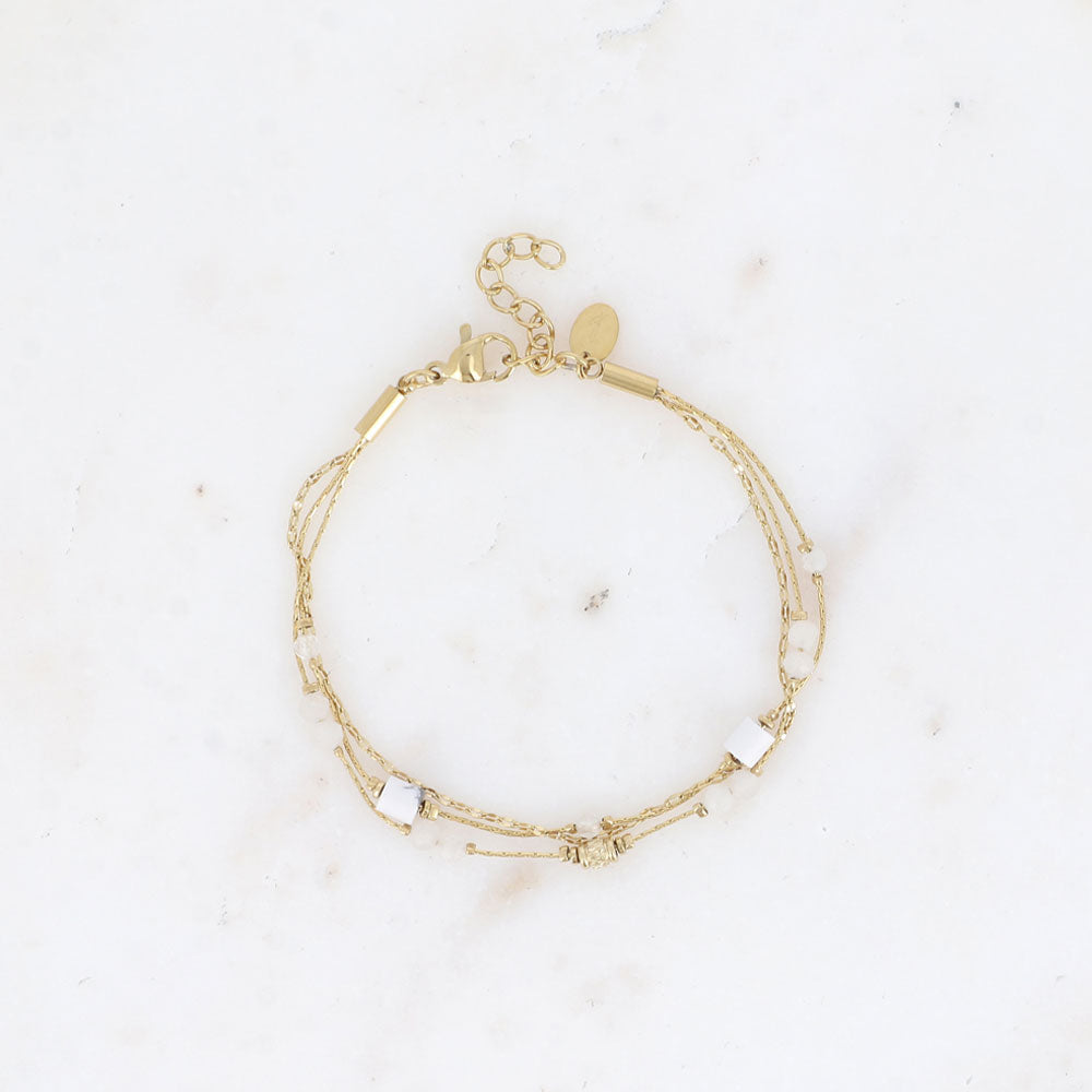 Jamila Armkette 3-reihig weisser Achat - Bohm Paris