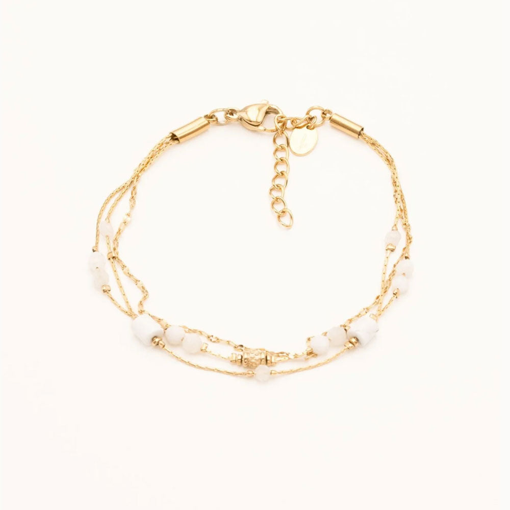 Jamila Armkette 3-reihig weisser Achat - Bohm Paris