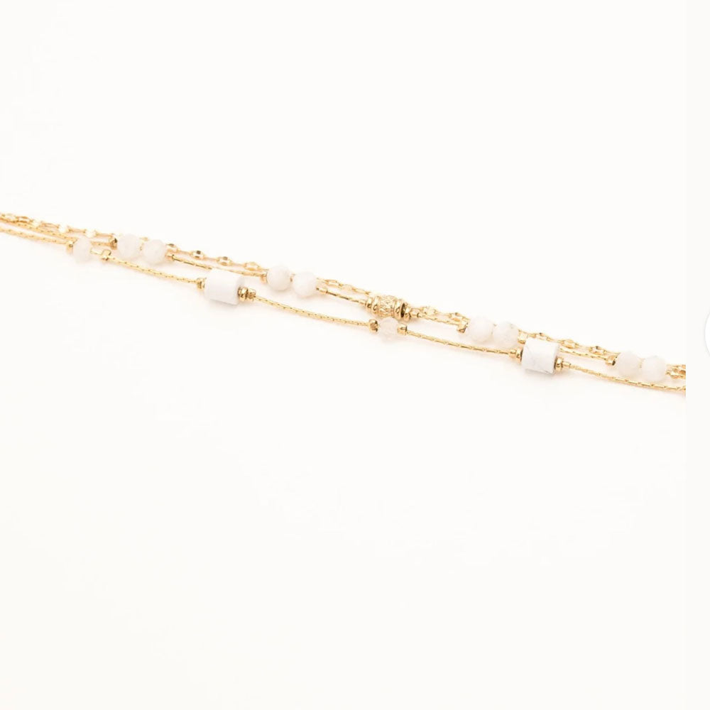 Jamila Armkette 3-reihig weisser Achat - Bohm Paris