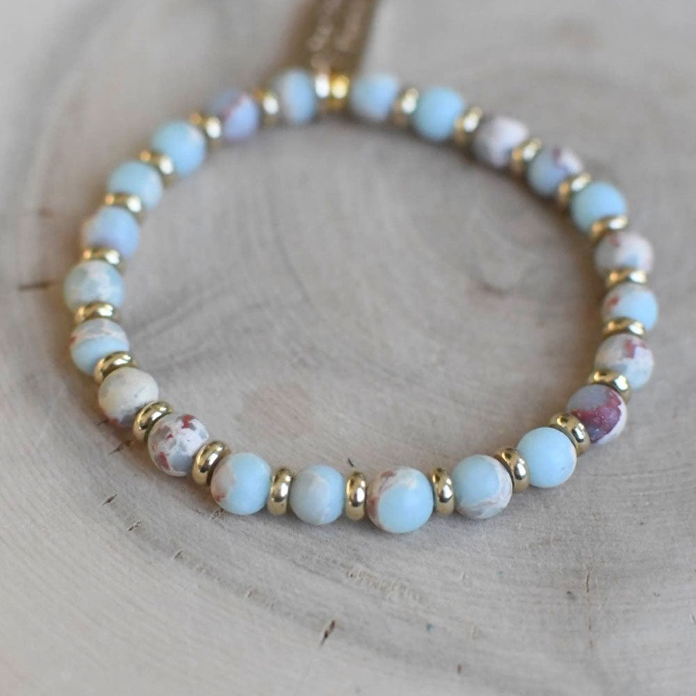 Blaues Meeressediment Edelstein Armband 6mm - Cecelia Designs Jewelry - Lessful